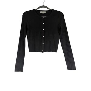 Marled Reunited Clothing XS Black Ribbed Pearl Button Cropped Cardigan Sweater